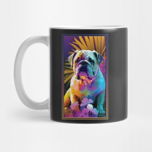 Bulldog Vibrant Tropical Flower Tall Digital Oil Painting Portrait 3 Mug